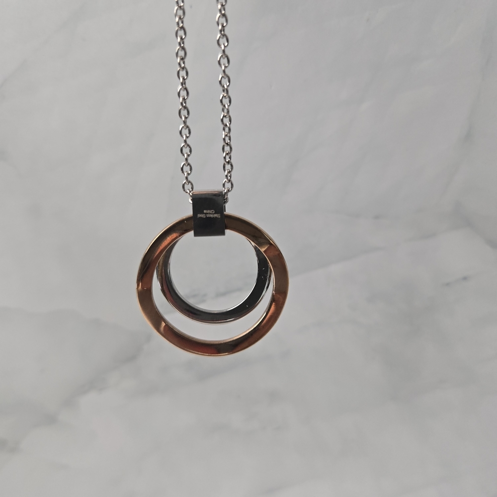 Ross Simons 2 tone rose/white gold Stainless Steel Double Hoop Necklace 9"